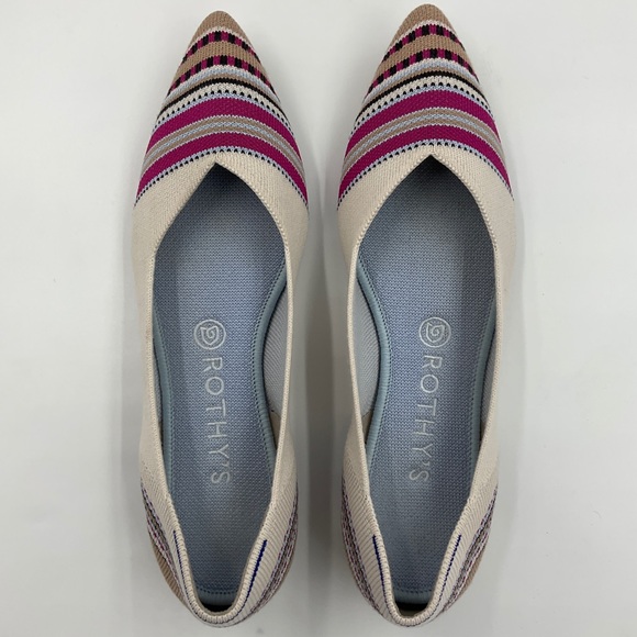 Rothy’s EUC Merino Point in Ivory Ribbon Stripe RETIRED STYLE Cream Pink Size 9 - Picture 16 of 16